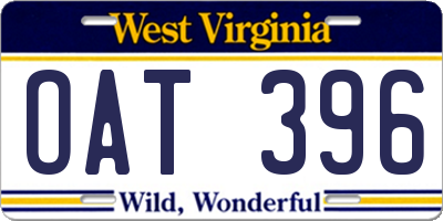 WV license plate OAT396