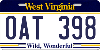 WV license plate OAT398