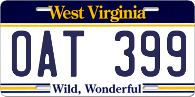 WV license plate OAT399