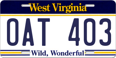 WV license plate OAT403