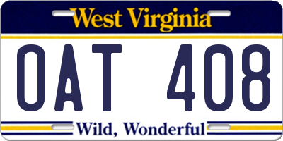 WV license plate OAT408