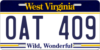 WV license plate OAT409