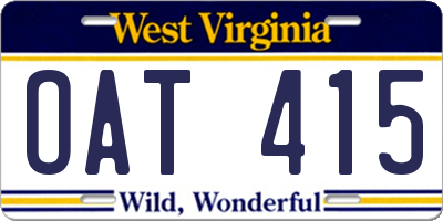 WV license plate OAT415