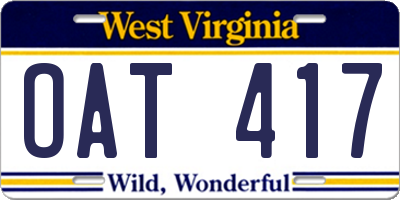 WV license plate OAT417