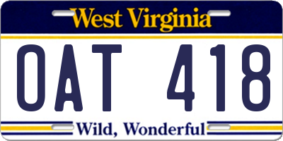 WV license plate OAT418