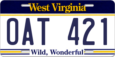 WV license plate OAT421