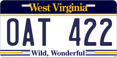 WV license plate OAT422