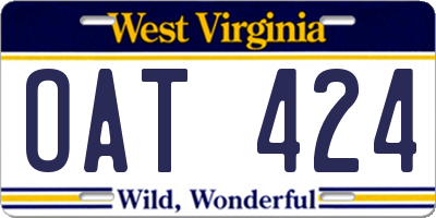 WV license plate OAT424