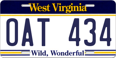 WV license plate OAT434