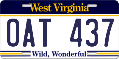 WV license plate OAT437