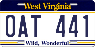 WV license plate OAT441