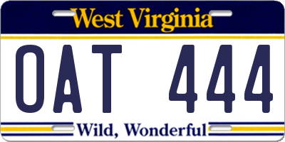 WV license plate OAT444