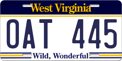 WV license plate OAT445