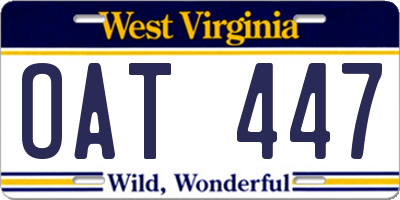 WV license plate OAT447