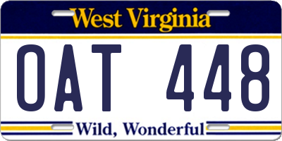 WV license plate OAT448