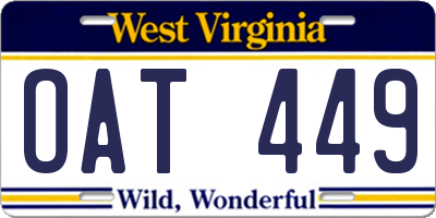 WV license plate OAT449