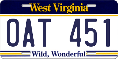 WV license plate OAT451