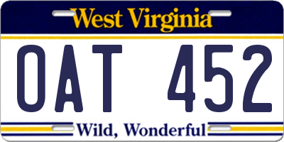 WV license plate OAT452