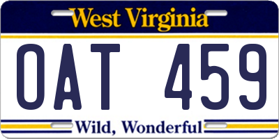 WV license plate OAT459