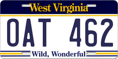 WV license plate OAT462