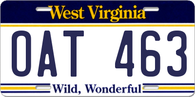 WV license plate OAT463