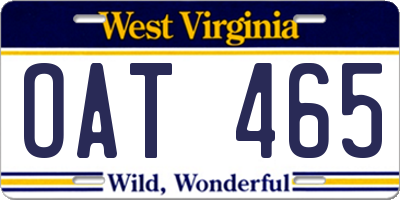 WV license plate OAT465