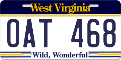 WV license plate OAT468