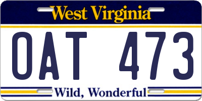 WV license plate OAT473