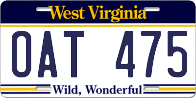 WV license plate OAT475