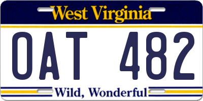 WV license plate OAT482