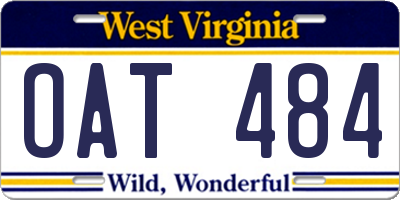 WV license plate OAT484