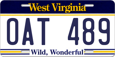 WV license plate OAT489