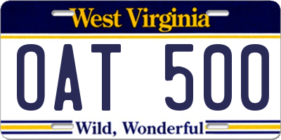 WV license plate OAT500