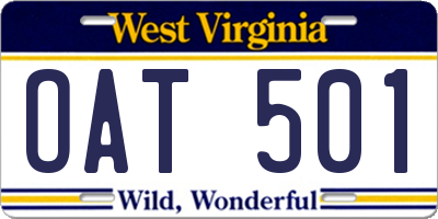 WV license plate OAT501