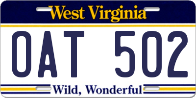 WV license plate OAT502