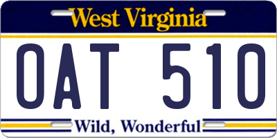 WV license plate OAT510