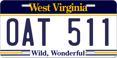 WV license plate OAT511
