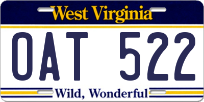 WV license plate OAT522