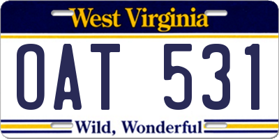 WV license plate OAT531