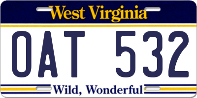 WV license plate OAT532