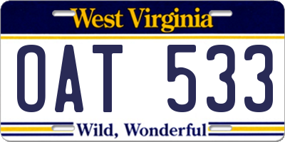 WV license plate OAT533