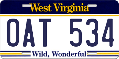 WV license plate OAT534