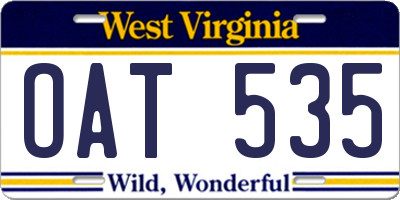 WV license plate OAT535