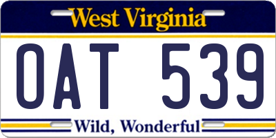 WV license plate OAT539