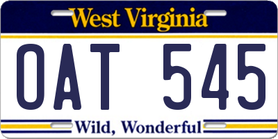 WV license plate OAT545