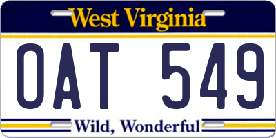 WV license plate OAT549