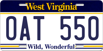 WV license plate OAT550