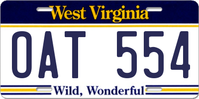 WV license plate OAT554