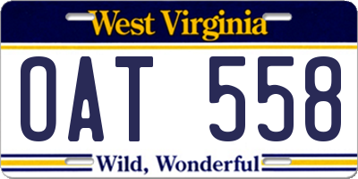 WV license plate OAT558