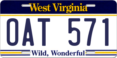 WV license plate OAT571